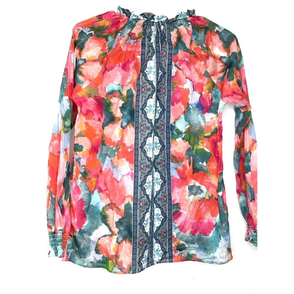 Soft‎ Surroundings Blouse Women's Small Multicolor Floral Long Sleeve Top Boho - Picture 5 of 11